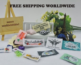 500 piezas personalizadas Logo Artwork etiquetas de tela de tela tejida personalizadas etiquetas de costura / tejer