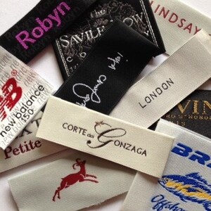 200 PCS Custom Satin Artwork logo fabric sew in clothing crochet woven tags / knitting labels image 3