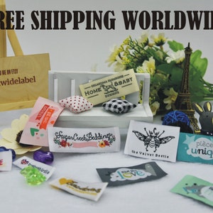 300pcs Custom Premium Kledinglabels Artwork Damask geweven labels in 50D De hoogste dichtheid stoffen Top Quality Free 5-7 dagen Express mail