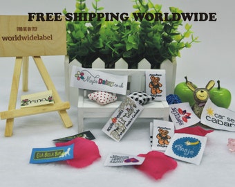 200 pcs Satin custom Logo Artwork clothing fabric labels personalized woven garment sewing / knitting labels