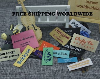 100 piezas de texto personalizado sólo etiquetas de tela de ropa personalizadas tejida prendas de coser / tejer etiquetas