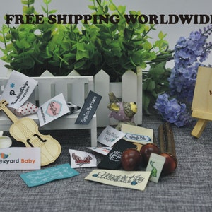 300 pcs Custom Satin Woven labels Artwork logo Clothing Labels Personalized tags sew in fabric labels