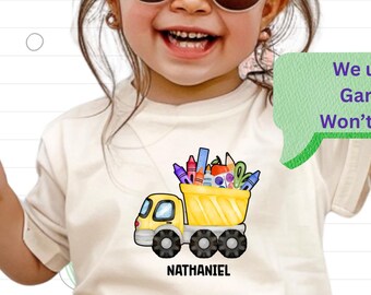 Personalized First Day of School Dump Truck Shirt | Custom Name Toddler Unisex Tee | Boys Back to School Outfit | Cute Tee Shirt for kids