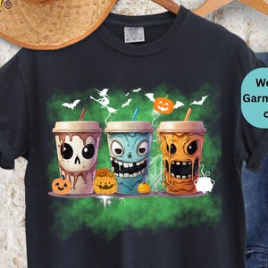 Skeleton Coffee Cups T-Shirt | Halloween Coffee Skull Tee | Spooky Skeleton Coffee Lover Shirt | Funny Fall Graphic  Unisex Tee Shirt Gift