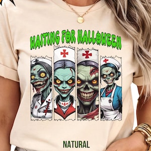 Waiting for Halloween Shirt | Funny Skeleton Halloween T-Shirt | Spooky Season Graphic Tee | Cute Fall Shirt | Retro Witch Pumpkin Top