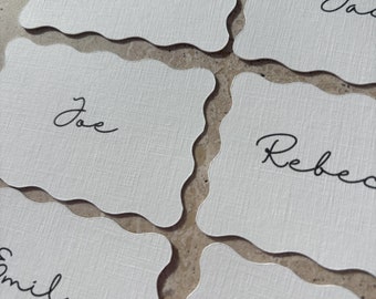 Wavey White Place Cards, Wedding Dinner Party Name Tags