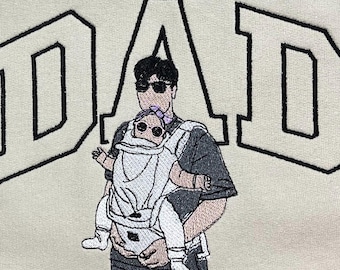 Felpa con ricamo per papà e foto, felpa personalizzata con ritratto del padre, nome personalizzato per bambini sulla manica, regalo di San Valentino per il marito