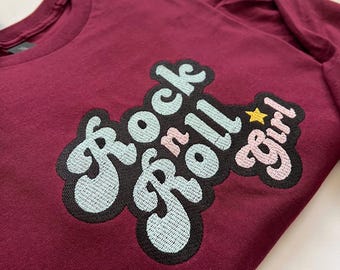Rock n Roll Girl Embroidered Tee: Retro 70s Concert Shirt