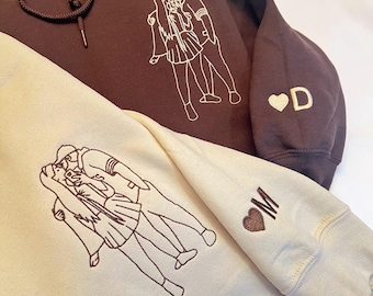 Felpa con cappuccio con ritratto ricamato personalizzato - Linea artistica fotografica personalizzata