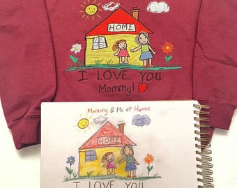 Custom Kids Drawing Embroidered Sweatshirt, Personalized Child Art Hoodie Keepsake