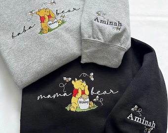Personalized Mama Bear Sweatshirt with Kids Names on Sleeve, Honey Bear Crewneck, Baba Bear, Mother's Day Gift, Custom Mom Dad Matching Set