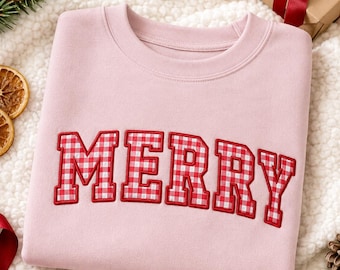 Custom Gingham Appliqué Name Sweatshirt, Personalized Embroidered Women's Crewneck, Plaid Name Sweater
