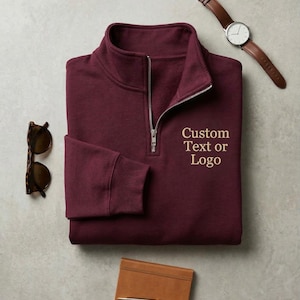 Sweat-shirt zippé sur un quart avec logo personnalisé - Broderie personnalisée sur la poitrine gauche droite pour une équipe, une entreprise, des mariages, des événements ou une tenue de tous les jours