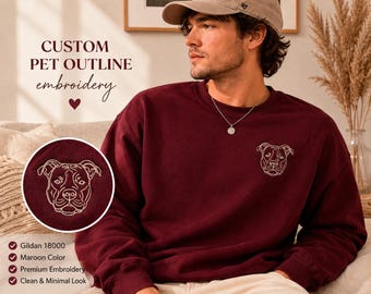Custom Pet Outline Embroidery Sweatshirt, Minimalist Dog Portrait Apparel
