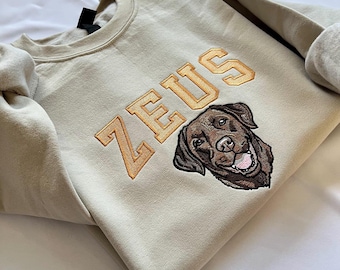 Embroidered Pet Portrait Sweatshirt: Custom Varsity Name, Dog Mom Gift