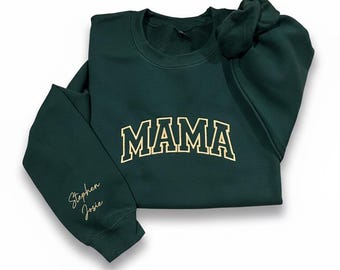 Felpa personalizzata per la mamma con nomi per bambini, maglietta personalizzata per la mamma, girocollo ricamato, regalo per la festa della mamma