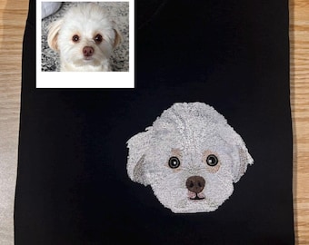 Custom Pet Portrait Embroidered Sweatshirt, Personalized Dog Face Hoodie, Pet Photo Embroidery