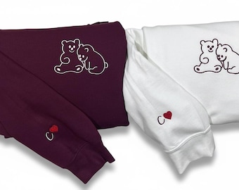 Felpe con cappuccio per coppia di orsi coordinati per San Valentino - Felpe con cappuccio per coppia ricamate, grazioso regalo d'amore per lui e per lei, abbinamenti per lui e per lei