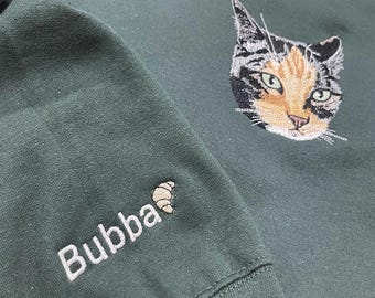 Custom Embroidered Pet Portrait Sweatshirt, Personalized Dog Cat Photo Hoodie