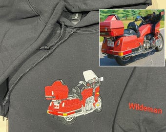 Felpa con ricamo personalizzato per auto - Felpa con cappuccio personalizzata con foto di moto - Regalo per gli amanti delle auto: fidanzato, marito, papà
