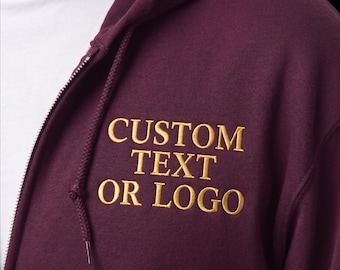 Custom Embroidered Full-Zip Hoodie, Business Logo Sweatshirt, Team Apparel, Bridal Party Hoodie