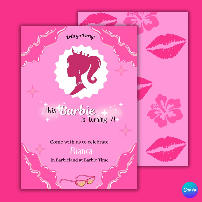 Editable Barbie Birthday Invitation Template Pink Party Invite Digital Download Barbie Theme ...