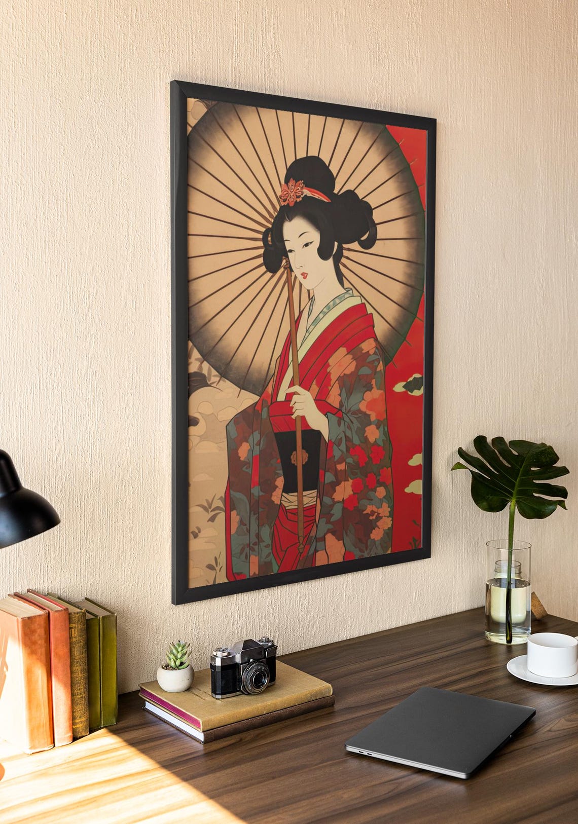Vintage Japanese Geisha Art Print | Ukiyo-e Woman With Umbrella ...