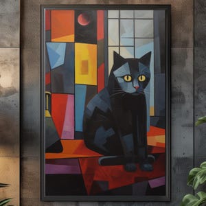 Abstract Cubist Black Cat Art Print | Modern Feline Portrait | Geometric Animal Wall Decor | Contemporary Pet Lover Gift | Unique Cat Decor