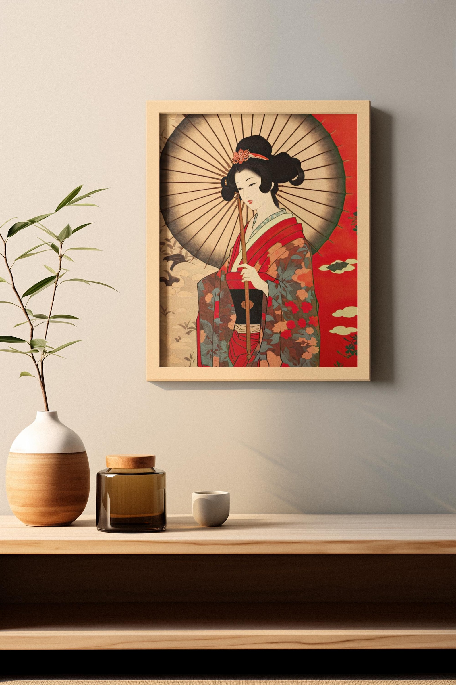 Vintage Japanese Geisha Art Print | Ukiyo-e Woman With Umbrella ...
