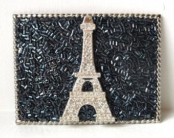 Womens Eiffel Tower Belt Buckle, Sparkly Rhinestone Buckle, Silver Metal Rectangular Buckle, Fun Gift for Mom Girlfriend Sister  3.75x 2.75"