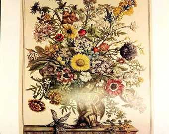 Large Vintage November Flowers Art Print, 1700s Botanical Illustration, 12 Months of Flowers, Wedding Anniversary Gift, Gallery Wall 16 x 20