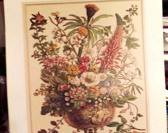 Large Vintage December Flowers Art Print- 1700s Botanical Study - 12 Months of Flowers- Williamsburg - Wedding Anniversary Gift - 16 x 20"