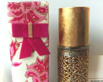 rare NEW Vintage 60s Revlon Intimate EDT Spray Mist - Gold Metal Filigree Over Glass Bottle - 2.75 oz - Original 1960s Retail Gift Wrap NIB