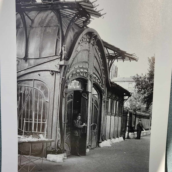 Vintage Art Print, Art Nouveau Paris Metro Station, Place de la Bastille, 1950s Black White Photo, B/W Photography, BW Gallery Wall, 9 x 12"