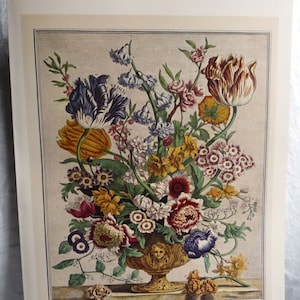 Vintage April Flowers Art Print, 1700s Botanical Painting, 12 Months of Flowers, Furber, Williamsburg, Birth Month Wedding Gift 10.5 x 14"