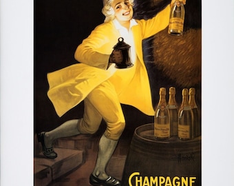 Vintage Art Print of 1920s French Ad Poster, Champagne Massé Père & Fils, Reims, Art Deco Graphic Design, Black Yellow Wall Art, 16 x 20"