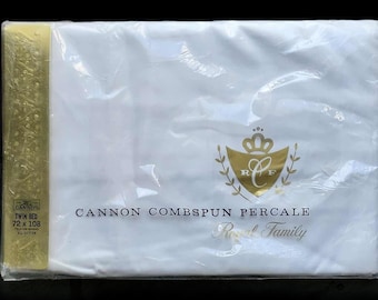 Vintage 1960s Cannon Royal Family Twin Flat Sheet, Solid White Flat Sheet, 100% Cotton Combspun Percale, NIP NOS DOS Bedding, Unused Bedding
