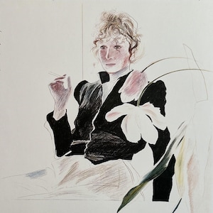 Litografía vintage de David Hockney que ilustra el retrato de Celia Birtwell, póster de la exposición de arte de la Tate Gallery, impresión artística sin marco, 10 x 14"