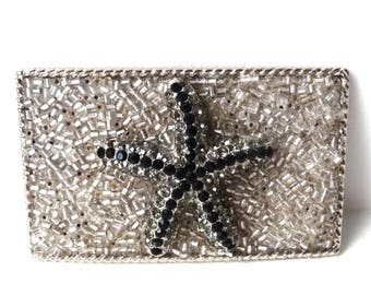Women's Starfish Belt Buckle- Small Silver Rhinestone Buckle- Black Star Fish Sea Star - Preppy Summer Accessory - Mother's Day Gift Present