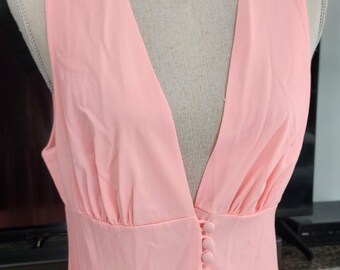 Gorgeous Vintage 60s Van Raalte Goddess Maxi Nightgown, Coral Pink Empire Waist Night Gown, Plunging V Neck, Full Sweep, Bridal Gift Size 36