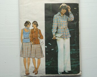 uncut 1970s Butterick 4211 Sewing Pattern - Button Shirt Jacket, Tank Top, Elastic Waist Skirt and Pants - Misses Size 14 Bust 36” Hips 38