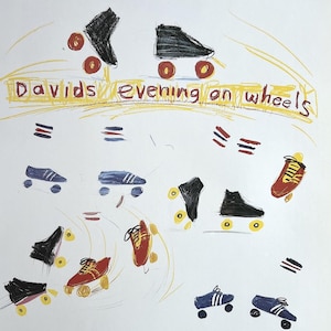Vintage David Hockney Evening On Wheels Poster Print NYU Grey Art Gallery Fundraiser at NYC Roxy Roller Disco, Pop Art Roller Skates, 10x14