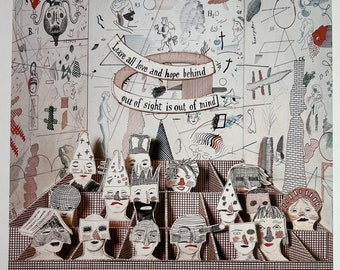 Vintage Hockney San Francisco Opera Print, Stravsinky Rakes Fortschritt, Bedlam Insane Irrenum Stage Design, Schwarz Weiß Playbill Poster 10 x 14