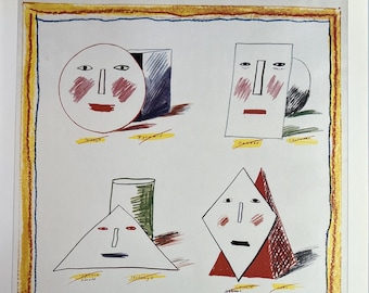 Vintage Hockney Simplified Faces, Geometric Face Designs, 1970s Spoleto Performing Arts Festival Show Bill Art Poster Print, Italy, 10 x 14