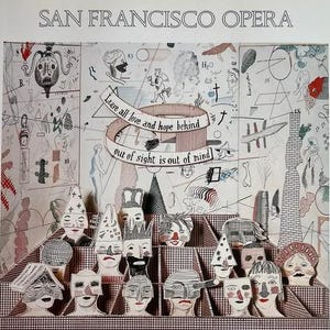 Vintage Hockney San Francisco Opera, Stravsinky Rakes Progress, Bedlam Insane Asylum Stage Design Poster Print, Gallery Wall Decor, 10x14