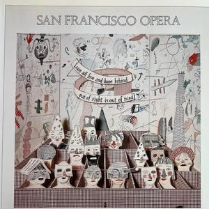Vintage Hockney San Francisco Opera Print, Stravsinky Rakes Progress, Bedlam Insane Asylum Stage Design, 1980s Playbill Poster Litho 10 x 14