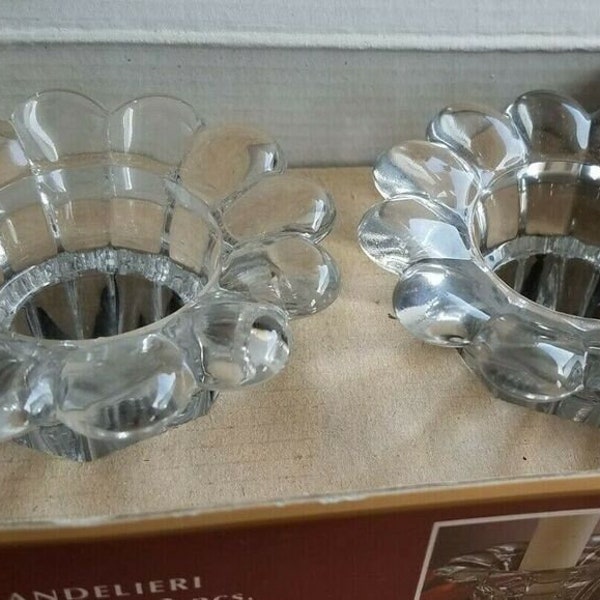 NEW in BOXES Set of 8 Vintage Clear Glass Candlestick Holders by Borgonovo, Made in Italy, 1970s Italian Candleholders, 4 Pairs, NIB