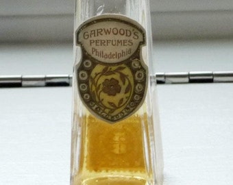 Antique 1914 Garwood's Perfumes Bottle Philadelphia, Ground Stopper, Gold Label, Flower Bud Top, Lily of the Valley, US Revenue Tax Stamp