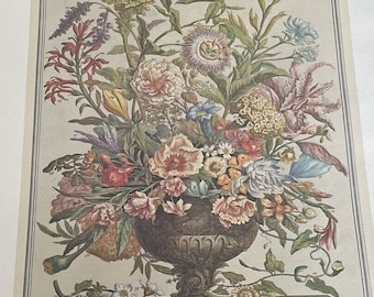 Large Vintage Furber September Flowers Print, 12 Months of Flowers, 1700s Colonial Williamsburg Botanical Illustration, Wedding Gift, 16x21