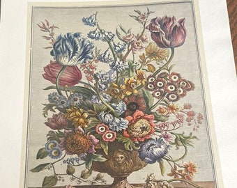 Large Furber April Flowers Vintage Print, 12 Months of Flowers, 1700s Colonial Williamsburg Art Botanical Illustration, Birthday Gift, 16x21